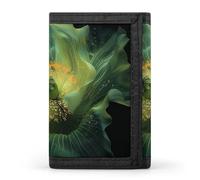 Tri-Fold Wallet with 8 Card Slots & Key Ring, Durable Polyester Money Clip Compact Green Poppy in The Dark Wallet for Men & Women