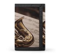 Tri-Fold Wallet with 8 Card Slots & Key Ring, Durable Polyester Money Clip Compact Saxophone on Sheet Music Wallet for Men & Women