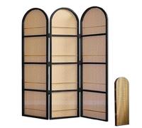 Tri-Folding Antique Rattan Magazine Holder - Space-Saving Wooden Bookcase & Brochure Display Stand, 67" Literature Organizer Rack for Living Room (Black)