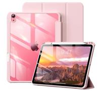 Tri-Folding PU Leather Stand Case Suitable For Apple iPad A16 11inch 2025 Hard Transparent Acrylic Back With Pen Holder Cover(Pink)