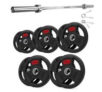 Tri Grip Weight Plates Cast Iron Rubber Coated Weights Sets & Pairs (1.25kg-25kg) for Home Gym Strength Training, Weight Lifting & Muscle Building for Men & Women (With 7ft Barbell, 100kg Set)