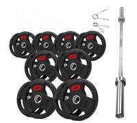 Tri Grip Weight Plates Cast Iron Rubber Coated Weights Sets & Pairs (1.25kg-25kg) for Home Gym Strength Training, Weight Lifting & Muscle Building for Men & Women (With 6ft Barbell, 160kg Set)