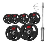 Tri Grip Weight Plates Cast Iron Rubber Coated Weights Sets & Pairs (1.25kg-25kg) for Home Gym Strength Training, Weight Lifting & Muscle Building for Men & Women (With 5ft Barbell, 70kg Set)