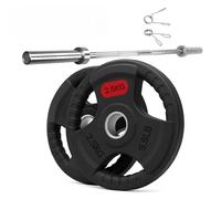 Tri Grip Weight Plates Cast Iron Rubber Coated Weights Sets & Pairs (1.25kg-25kg) for Home Gym Strength Training, Weight Lifting & Muscle Building for Men & Women (With 5ft Barbell, 2.5kg Pair)