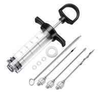 Tri-Sworker Plastic Meat Injector Kit for Smoker with 3 Flavor Food Syringe Needles, Ideal for Injecting Marinade into Turkey, Meat, Brisket; 1-OZ; Including Paper User Manual, Recipe E-Book (PDF)