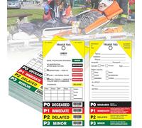 Triage Tag Card for First Aid & Emergency Response - Perforated Injury Level Sections, Random Start Sequential Numbering with Bar Code, 8" x 4" (10 pcs)