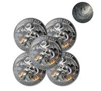 Trial by Fire - Dragon Ascension Commemorative Coin, Double Sided Collectible with Dragon Shield Flame Ascent Design, Motivational Fantasy Gift for Dragon Lore Enthusiasts (5PCS)