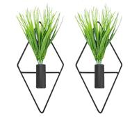 Triangle and Rhombus Shapes Metal Hanging Planters Vase with Artificial Aquatic Plants Geometric Wall Decor Indoor Plants Holder for Home Living Room Porch Office (2PCS, Black)