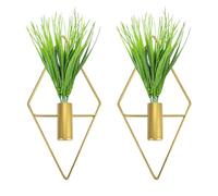 Triangle and Rhombus Shapes Metal Hanging Planters Vase with Artificial Aquatic Plants Geometric Wall Decor Indoor Plants Holder for Home Living Room Porch Office (2PCS, Gold)