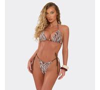 Triangle Bead Detail Bikini Set In Brown Zebra Print, Women's Size UK L