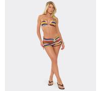Triangle Bikini Set And Trim Detail Mini Shorts In Multi Textured Stripe, Women's Size UK 14