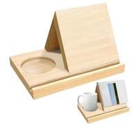 Triangle Book Holder, Wooden Book Rest for Reading with Built-in Cup Holder & Phone Stand, Multi-Functional Desktop Organizer for Books, Tablet, and Coffee Mug, Triangle