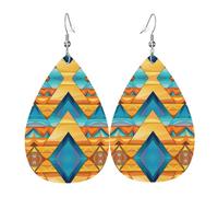 Triangle Building Puzzle double-sided printed leather earrings int and shape of water drops, creative, light and novel, bright and vivid colors.