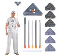 Triangle Cleaning Mop, 2 in 1 Rotatable Wall Mop with 6 Mop Head, Extendable Microfiber Dry and Wet Glass Dust Cleaner Wall Cleaner Mop for Home Floor Window Ceiling Wall
