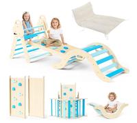 Triangle Climbing Frame for Kids, 7 in 1 Foldable Montessori Toy Wooden Climbing Triangle, Indoor Climbing Frame Set Wooden Climbing Toy with Ramp and Arch Climbing Triangle (blue)