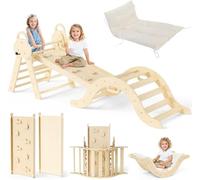 Triangle Climbing Frame for Kids, 7 in 1 Foldable Montessori Toy Wooden Climbing Triangle,Indoor Climbing Frame Set Wooden Climbing Toy with Ramp and Arch Climbing Triangle (burlywood)