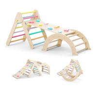 Triangle Climbing Frame for Toddlers, Foldable Wooden Indoor Climbing Triangle Set with Ramp and Arch, (3-piece small climbing frame)