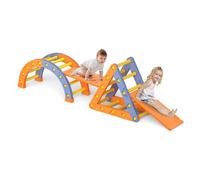 Triangle Climbing Frame for Toddlers, Foldable Wooden Indoor Climbing Triangle Set with Ramp and Arch, (Climbing frame set - triangular climbing frame + half set of circle + ladder + slide)
