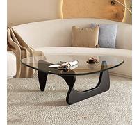 Triangle Coffee Table Glass Top,Mid-Century Modern Abstract End With Wooden Base,Small Center Living Room Home Office