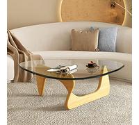 Triangle Coffee Table Glass Top,Mid-Century Modern Abstract End With Wooden Base,Small Center Living Room Home Office