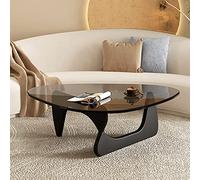 Triangle Coffee Table Glass Top,Mid-Century Modern Abstract End With Wooden Base,Small Center Living Room Home Office