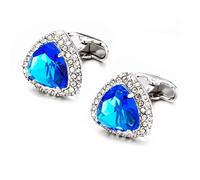 Triangle Crystal Cufflinks Luxury Crystal Gem stone Cuff links (Silver Blue)