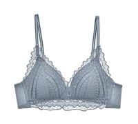 Triangle Cup lace Underwear Without Steel Ring Gathered Small Chest Flat Chest French not Empty Cup Pure Desire Bra Blue 38B
