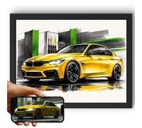 Triangle Déco Personalised Car Drawing from Photo with or without Frame Professional Automotive Portrait Poster Canvas Plexiglass - Gift for Men Dad Car Lover Father’s Day Birthday Christmas