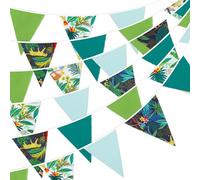 Triangle Flag Pennant Garland, Green Blue Animal Leaf Fabric Bunting Banner, Cotton Rustic Pennant for Outdoor Indoor Garden Wedding Birthday Party Hanging Decoration