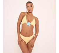 Triangle Flower Trim Detail Bikini Set In Yellow Crochet, Women's Size UK Small S