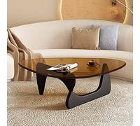 Triangle Glass Coffee Table,Coffee Tables for Living Room,Glass Coffee Table with Solid Wood Base And Triangle Clear Glass Top Modern End Table for Living Room, Patio,Brown-black,33*22.4*16in