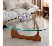 Triangle Glass Coffee Table, Mid Century Modern Black Glass Wood Coffee Table for Living Room, Rustic End Table for Home Office