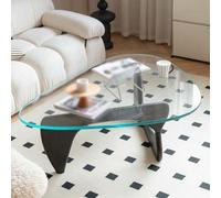 Triangle Glass Coffee Table, Mid Century Modern Black Glass Wood Coffee Table for Living Room, Rustic End Table for Home Office