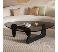 Triangle Glass Coffee Table Wood Base Thickened Tempered Glass Low Living Room Side Table/End Table for Small Spaces C,82×57×40cm
