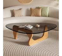 Triangle Glass Coffee Table Wood Base Thickened Tempered Glass Low Living Room Side Table/End Table for Small Spaces B,82×57×40cm