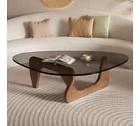 Triangle Glass Coffee Table Wood Base Thickened Tempered Glass Low Living Room Side Table/End Table for Small Spaces A,82×57×40cm