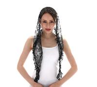 Triangle Lace Mantilla Veil Tulle Scarf Covering Church Veil for Mass Wedding Bridesmaids, Black, Medium