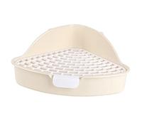Triangle Medium Rabbit Litter Tray Corner Toilet Pet Pan with Grid Potty for Rabbit Bunny Chinchilla Ferret Cage- White