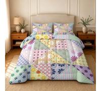 Triangle Patchwork Super King Duvet - Daisies And Hearts Coverless Duvet Super King Size Soft Quilt - lightweight Comforter Sets for all Seasons and Machine Washable - Superking Size 260x220cm G88