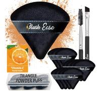 Triangle Powder Puff, 12 Black Makeup Puffs, Makeup Powder Puffs for face powder, Setting Powder Puff for Loose Powder and Cosmetic Foundation, Eyelash brush & Eyebrow brush as Add-on
