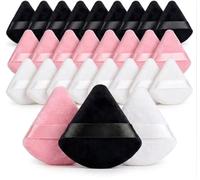 Triangle Powder Puff 30 Pcs Velour Makeup Sponge for Setting Powder Under Eye Baking Contouring Professional MUA Kit Flawless Airbrushed Finish Reusable Washable Velvety Soft Finger Strap
