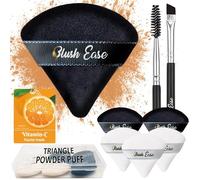 Triangle Powder Puff, 6 Makeup Puffs, Makeup Powder Puffs for face powder, Setting Powder Puff for Loose Powder and Cosmetic Foundation, Eyelash brush & Eyebrow brush as Add-on (Black, White)