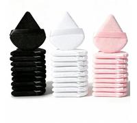 Triangle Powder Puffs, Mini Velvet Flocked Setting Powder Puffs with Satin Strap, Makeup Puff for Loose Powder Pressed Powder Foundation (Pink+Black+White, 30Pcs)