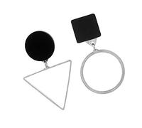 Triangle Round Geometric Asymmetric Black Earrings Women Party Punk Jewelry,Silver Nice and clever