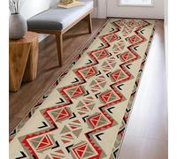 Triangle Runner Rug, Geometric Modern Diamond Zigzag Pattern Fall Red Low Pile Home Floor Rectangle Print Carpet for Kitchen Bedside Entryway Hallway Decor 2x8 Ft