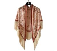 Triangle Scarf Shawl with Elegant Embroidered Cashew Flower Design and Fringe Tassels, Lightweight Thermal Wrap for Spring, Summer, Autumn, and Winter (Khaki)