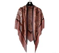 Triangle Scarf Shawl with Elegant Embroidered Cashew Flower Design and Fringe Tassels, Lightweight Thermal Wrap for Spring, Summer, Autumn, and Winter (Red brown)