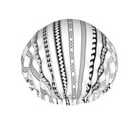 Triangle Stripes Bohemian Pattern Print Shower Cap,Elastic And Reusable Bath Hair Hat For Long Hair,Large Waterproof Shower Bonnet,For Women Men Kids