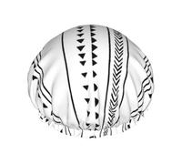 Triangle Stripes Double Layer Waterproof Shower Cap, Extra Large Soft Elastic Band, Reusable Bath Cap For Women Men,Full Print Design