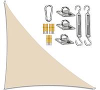 Triangle Sun Sail Canopy5m x 5m x 7m Waterproof UV Block Garden Shade Awnings with Fixing Kit & 3 RopesIdeal Outdoor Patio Sunshade in Beige